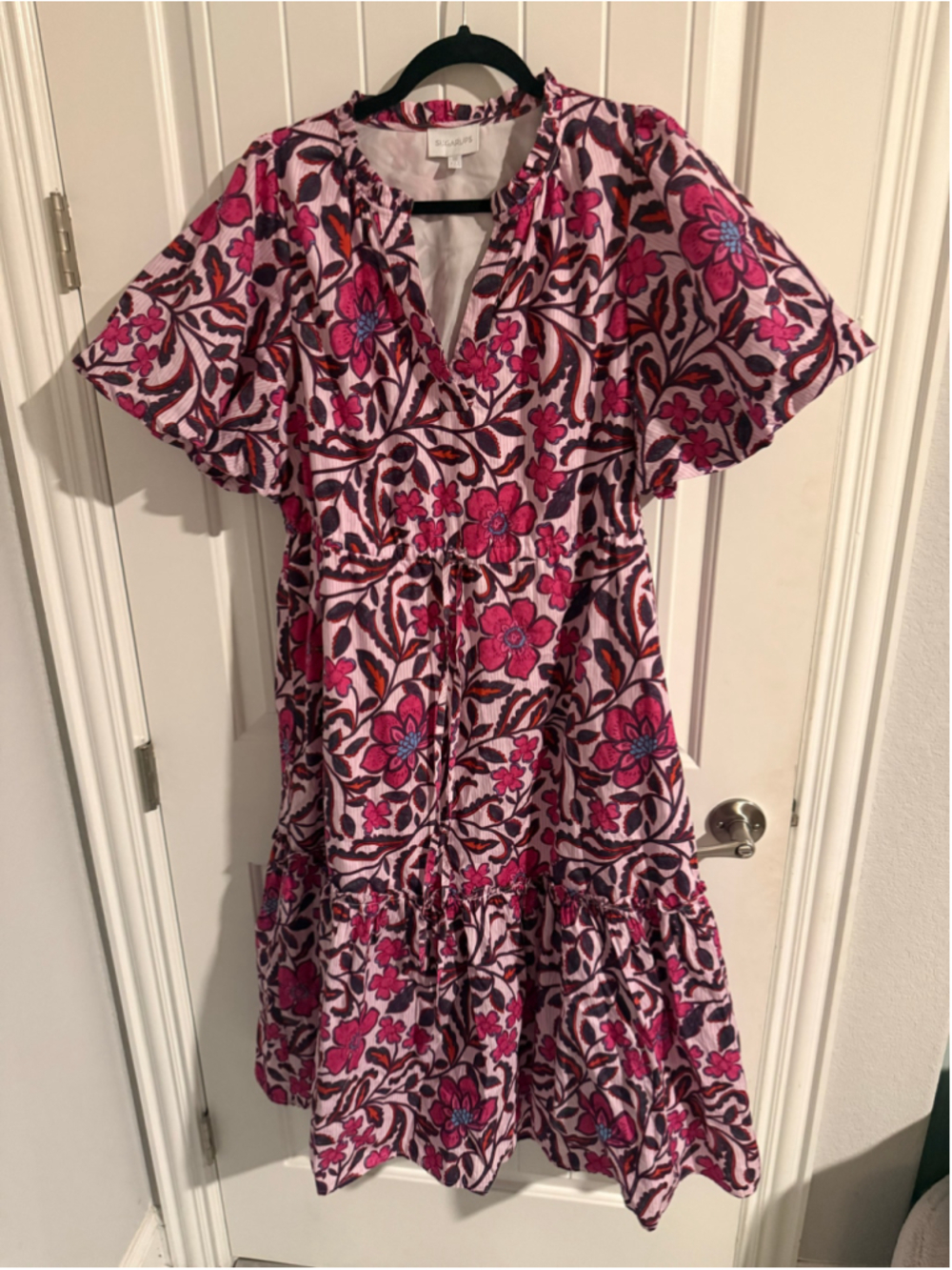 SUGARLIPS Floral Ruffle Tiered Dress – Pink/Magenta – Medium
